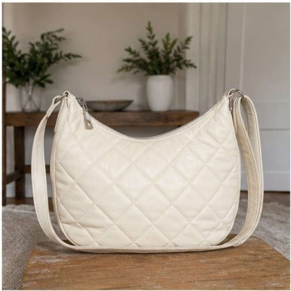 Cream Quilted Crossbody Bag